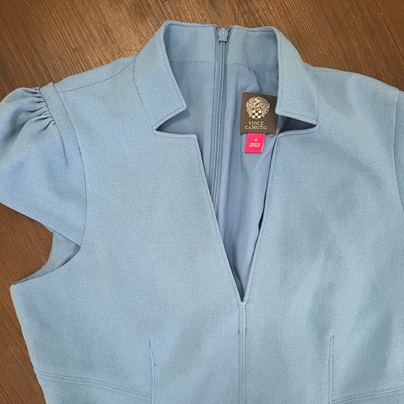 Vince Camuto Size 4 Women's Notch Collar Crepe A-Line Dress Blue - Picture 5 of 8